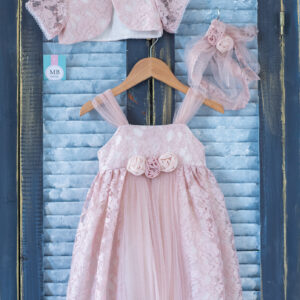 Βαπτιστικό Φόρεμα Για Κορίτσι Τούλι Με Glitter & Δαντέλα Σάπιο Μήλο Κ46Π