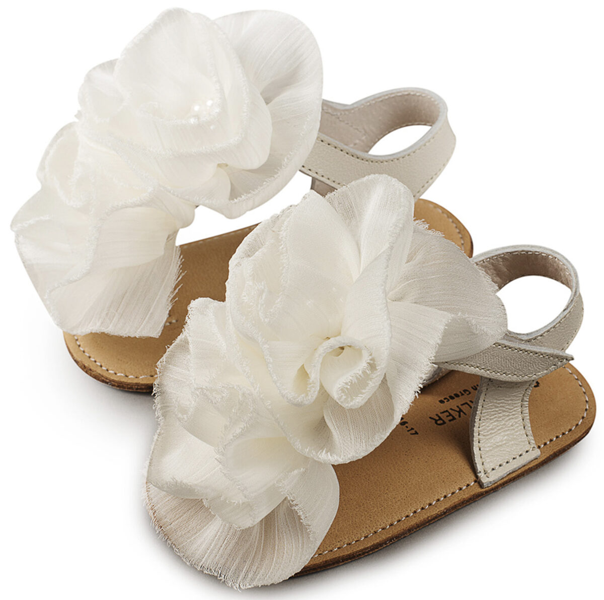 Παπούτσια Αγκαλίας Δερμάτινα Πέδιλα με Λουλούδια Εκρου MI1559