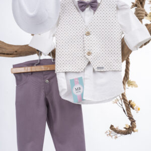 Βαπτιστικό Ρούχο Σετ Για Αγόρι Λευκό Λιλά ΑΕ46