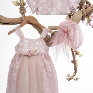 Βαπτιστικό Φόρεμα Για Κορίτσι Τούλι Με Glitter & Δαντέλα Σάπιο Μήλο Κ46Π
