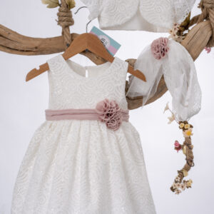 Βαπτιστικό Φόρεμα Για Κορίτσι Από Δαντέλα Με Glitter Κ55Ε