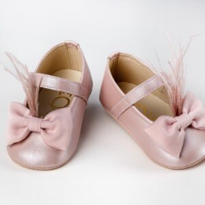 Βαπτιστικά Παπούτσια Αγκαλίας Μπαλαρίνα Dusty Pink Με Φιόγκο & Φτερά K304P