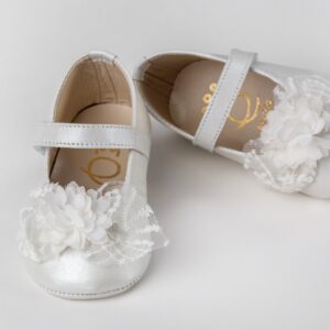 Βαπτιστικά Παπούτσια Αγκαλίας Μπαλαρίνα Λευκό Με Λουλούδι K305E