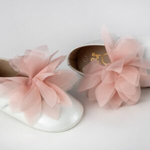 Βαπτιστικά Παπούτσια Αγκαλίας Μπαλαρίνα Εκρού & Dusty Pink Λουλούδι K314E