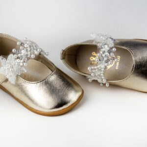 Βαπτιστικά Παπούτσια Πρώτα Βήματα Μπαλαρίνα Χρυσό Με Δαντέλα & Περλες K331X