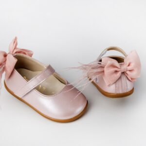 Βαπτιστικά Παπούτσια Πρώτα Βήματα Μπαλαρίνα Dusty Pink Με Φιόγκο & Φτερά K334P