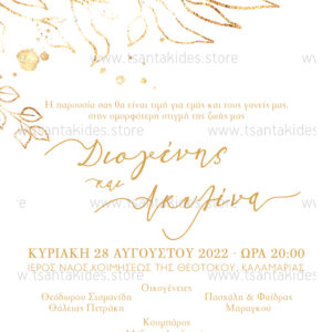 TS483 Νο91K 01 prosklitiria gamou vaptisis minimal wedding invitation gold kladi