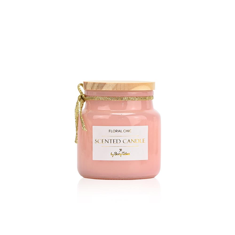 Μπομπονιέρα αρωματικό κερί με ξύλινο καπάκι ροζ ST00749