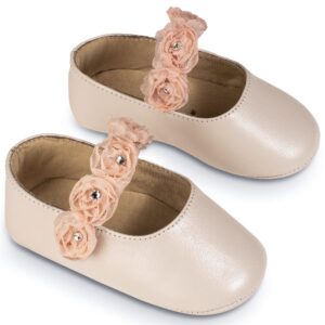 Βαπτιστικά Παπούτσια Αγκαλίας Γοβάκι Με Chiffon Λουλούδια Εκρού Ροζ MI1638
