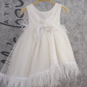 Βαπτιστικό Φόρεμα Για Κορίτσι Με Τούλι Πουά & Πούπουλα Ιβουάρ MAR2423685