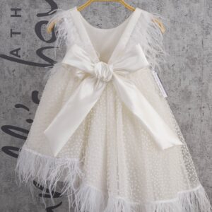 Βαπτιστικό Φόρεμα Για Κορίτσι Με Τούλι Πουά & Πούπουλα Ιβουάρ MAR2423685Β