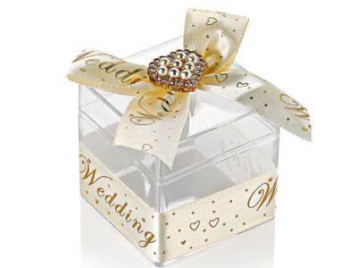 Μπομπονιέρα Κουτί Plexiglass Μπιζουτιέρα Τετράγωνη Με Κορδέλα ”WEDDING” & Καρδία Strass ΜΠ209-4484