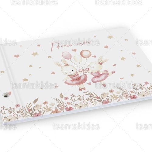 Βιβλίο Ευχών Βάπτισης Για Δίδυμα Με Θέμα Ballarinas Bunnies TS-456