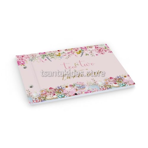 Βιβλίο Ευχών Βάπτισης Για Δίδυμα Με Θέμα Shabby Chic Teapot TS-283