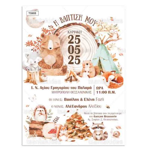 Προσκλητήριο Βάπτισης Για Αγόρι Forest Animals TS908