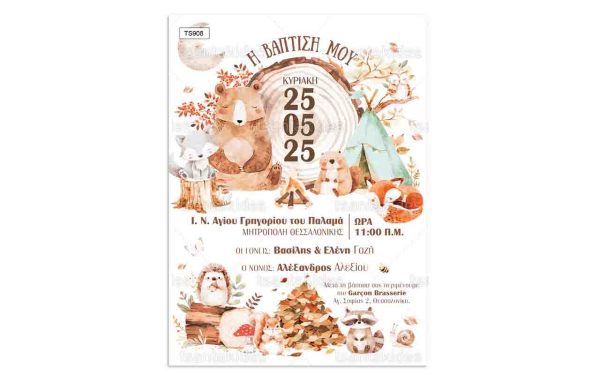 Προσκλητήριο Βάπτισης Για Αγόρι Forest Animals TS908