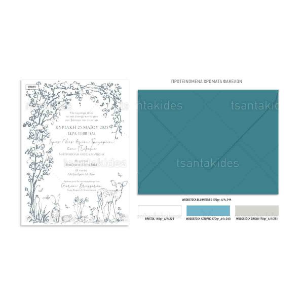 Προσκλητήριο Βάπτισης Για Αγόρι Forest Animals Monochromatic TS923