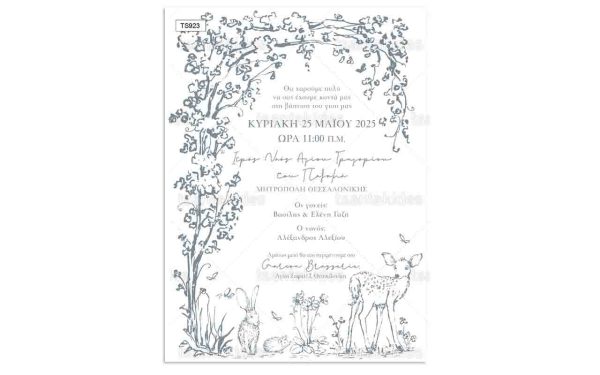Προσκλητήριο Βάπτισης Για Αγόρι Forest Animals Monochromatic TS923