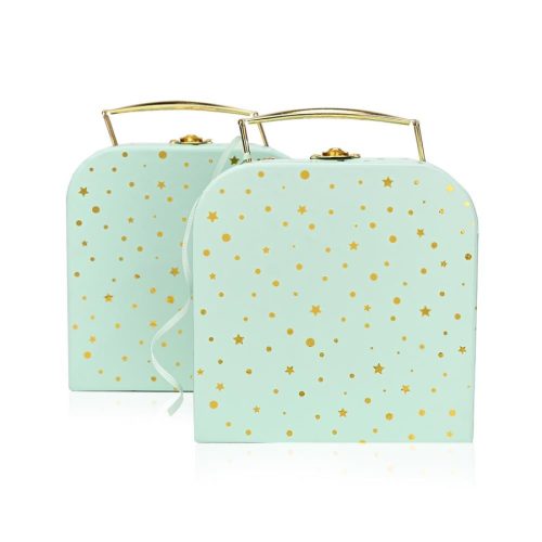 Μπομπονιέρα Βαλιτσάκι Lunch Box Βεραμάν Χρυσό Με Αστεράκια - Πουά