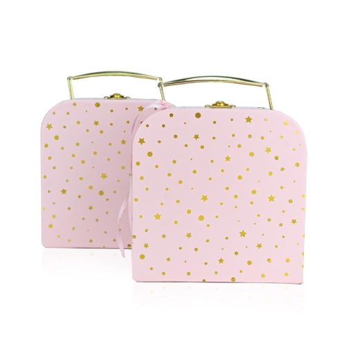 Μπομπονιέρα Βαλιτσάκι Lunch Box Ροζ Χρυσό Με Αστεράκια - Πουά