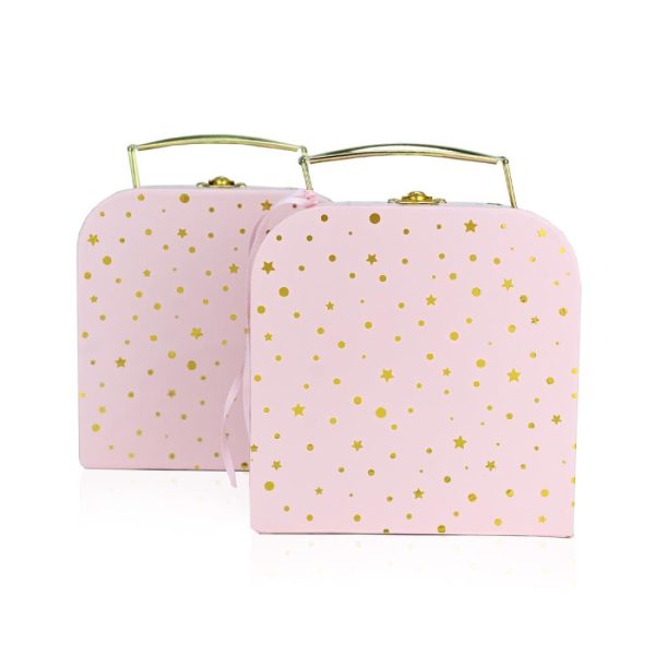 Μπομπονιέρα Βαλιτσάκι Lunch Box Ροζ Χρυσό Με Αστεράκια - Πουά