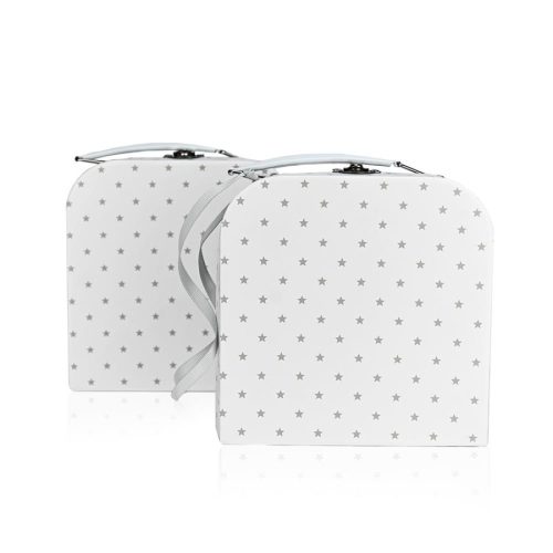Μπομπονιέρα Βαλιτσάκι Lunch Box Γκρι Με Αστεράκια