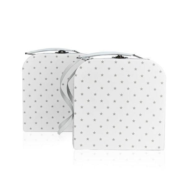 Μπομπονιέρα Βαλιτσάκι Lunch Box Γκρι Με Αστεράκια