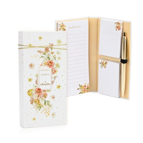 Μπομπονιέρα Σημειωματάριο Με Post It με Στυλό Peach Flowers