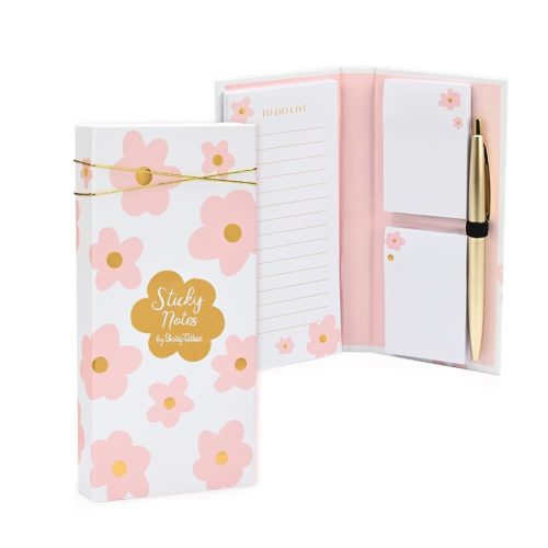 Μπομπονιέρα Σημειωματάριο Με Post It με Στυλό Pink Bloom