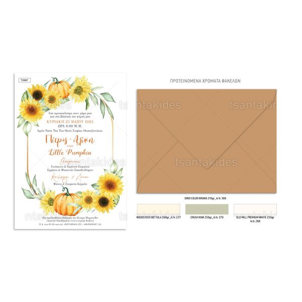 Προσκλητήριο Γάμου - Βάπτισης Με Θέμα Sun Flower And Pumpin TS997
