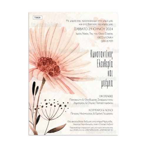 Προσκλητήριο Γάμου - Βάπτισης σε Pastel Floral TS829