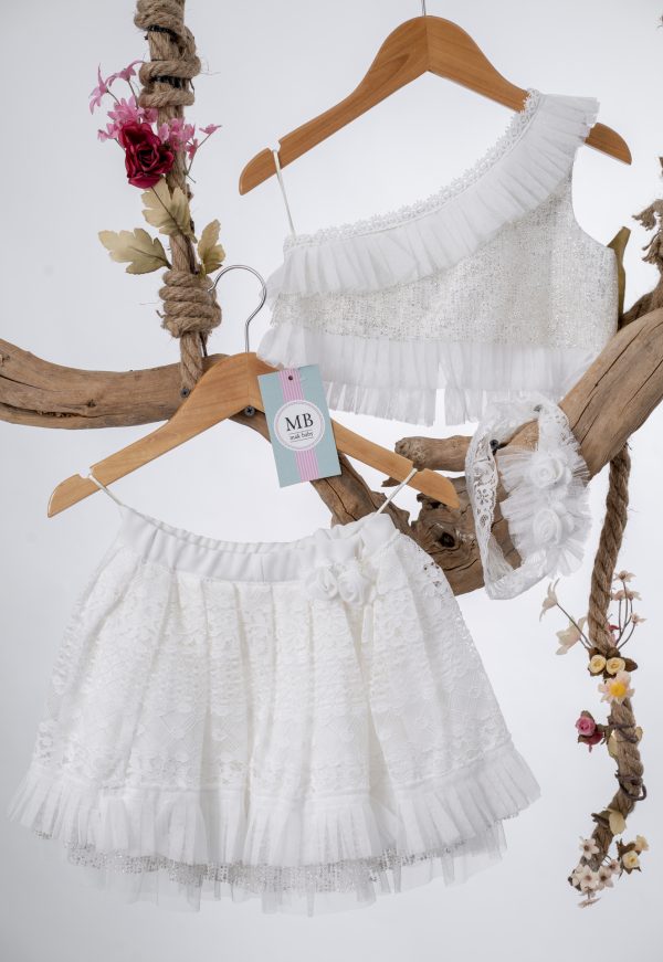 Σετ Βάπτισης Για Κορίτσι Με Τοπ και Φούστα Boho Κ107