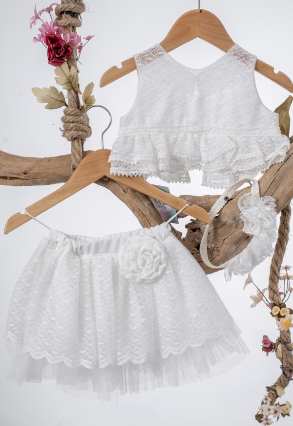 Σετ Βάπτισης Για Κορίτσι Με Τοπ και Φούστα Boho Κ110