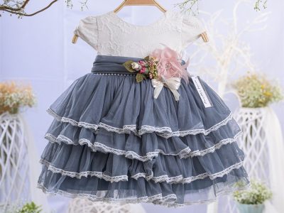 Βαπτιστικό Φόρεμα Για Κορίτσι Με Τούλι & Λουλούδια Boho Λευκό Μπλέ MAR-2321460
