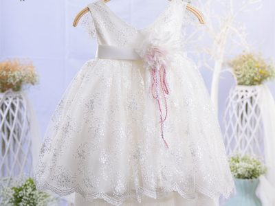 Βαπτιστικό Φόρεμα Για Κορίτσι Με Δαντέλα & Ουρά Με Πούπουλα Ιβουάρ MAR-2316585